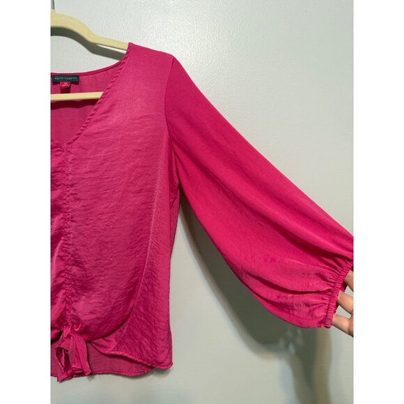 Vince Camuto Women's Fuchsia Blouse XS Balloon Sleeve Tie-Front - Picture 3 of 5
